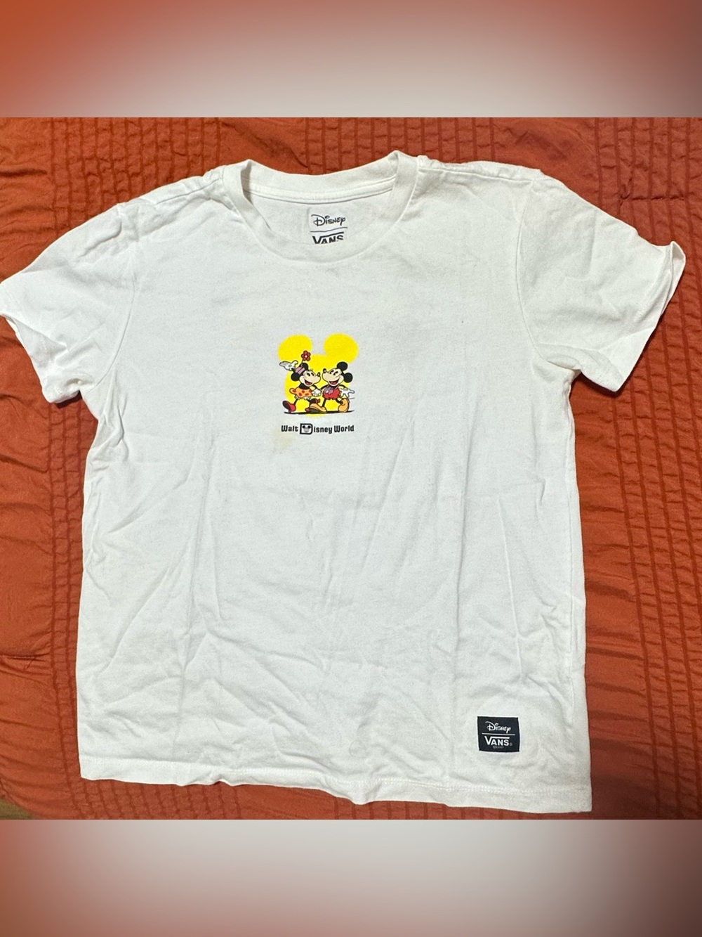 Vans White Disney Mickey & Minnie Short Sleeve Tee with Yellow Graphic